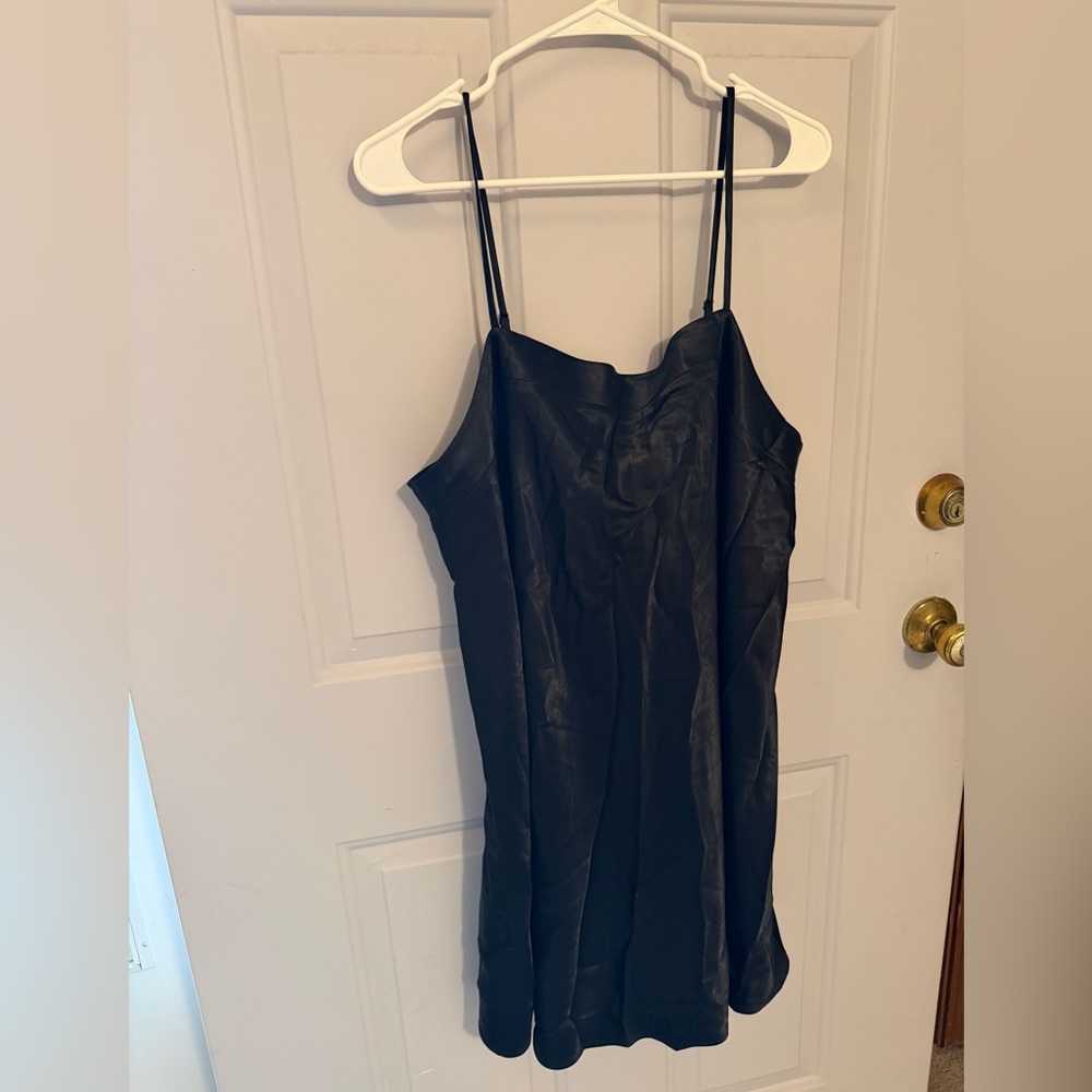NWT A&F Black Spaghetti Strap Silky Mini Slip Dress